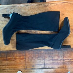 Paul Green Black Tall Stretch Fabric 3" Block Heel Boots Pull-On